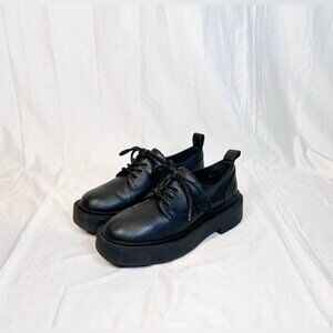 H&M Womens Black Leather Chunky Lug Platform Oxford Shoes~EU-39/US-8.5~